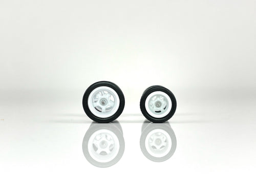 5 Spoke Deep Dish White Wheels & Rubber Tires