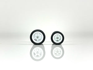 5 Spoke Deep Dish White Wheels & Rubber Tires
