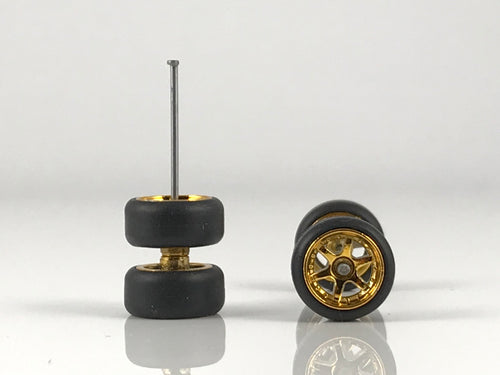 6SR 6 Spoke Gold Wheels & Stretched Rubber Tires
