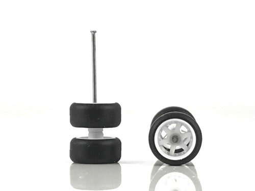 6SR 6 Spoke White Wheels & Stretched Rubber Tires